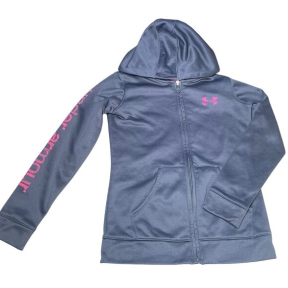 Under Armour Youth Small Zip Up Sweatshirt Hoodie Sweater UA Grey Pink Sport YSM - Picture 4 of 9